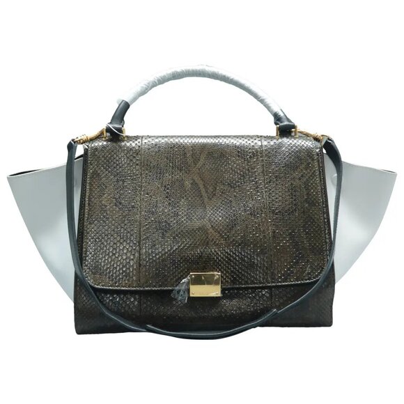 CELINE Trapeze Green Leather Satchel 737-061425 - Picture 1 of 12